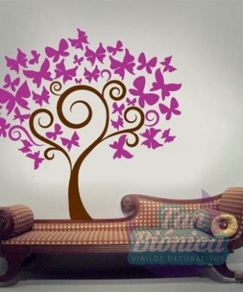 árbol con mariposas, tronco, hojas, diseño, vinilo decorativo, sticker pegatina, adhesivo para paredes, empavonado, habitación, pieza, pared
