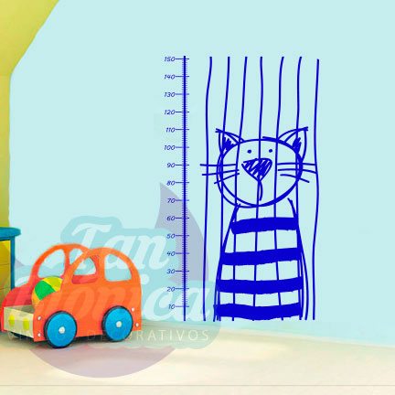 MEDIDORES6 Medidor Infantil de gato encarcelado. Vinilo Adhesivo Decorativo, sticker para niños y niñas, DECORACIÓN.