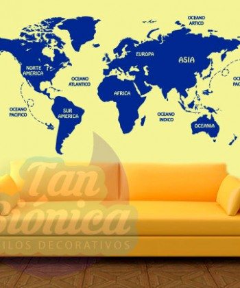 Mapamundi, mapa del mundo para las paredes, diseño y decoración, sticker vinilo adhesivo empavonados y fotomurales