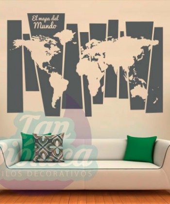 Mapamundi, mapa del mundo para las paredes, diseño y decoración, sticker vinilo adhesivo empavonados y fotomurales