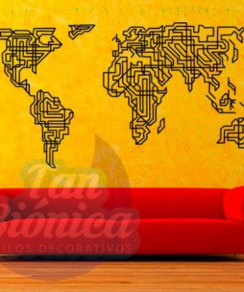 Mapamundi, mapa del mundo para las paredes, diseño y decoración, sticker vinilo adhesivo empavonados y fotomurales, líneas