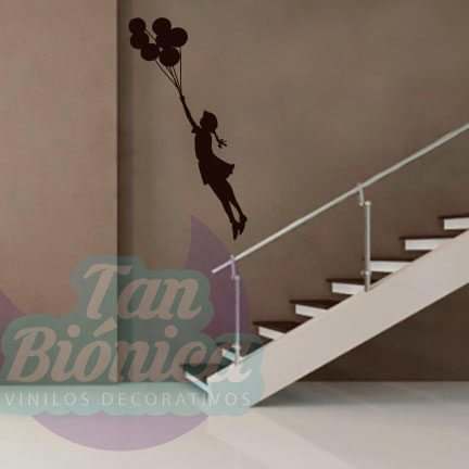URBANO34 Niña volando con globos de Banksy graffiti, vinilo adhesivo decorativo, sticker empavondo y fotomurales