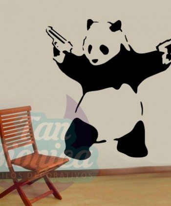 Oso panda pistolero, Banksy graffiti, decoración, sticker vinilo adhesivo decorativo, paredes.