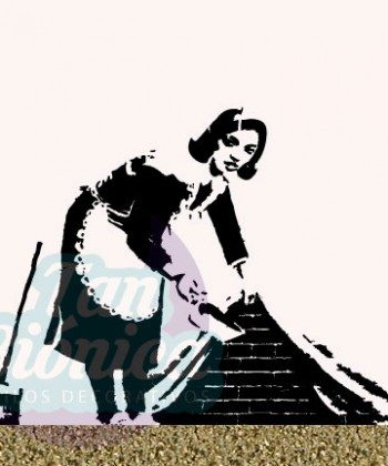 Mujer barriendo bajo la alfombra, Banksy. Esténcil, vinilo decorativo de graffitis, Diseños urbanos, decoración.