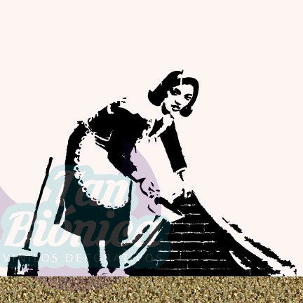URBANO40 Mujer barriendo bajo la alfombra, Banksy. Esténcil, vinilo decorativo de graffitis, Diseños urbanos, decoración.