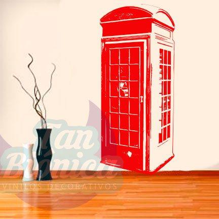 URBANO43 Cabina telefónica inglesa adhesivo decorativo, sticker urbano para las paredes mubles, hogar. Decoración.