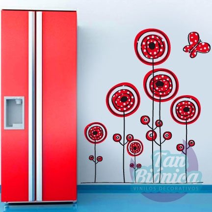 flora46 Flores con mariposa, vinilo adhesivo decorativo fotomurales, diseño, empavonado