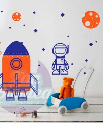 Infantil 1, Adhesivo Vinilo Sticker Decorativo de cohete, espacio, astronauta, planetas, estrellas, niño, bebé, dormitorio
