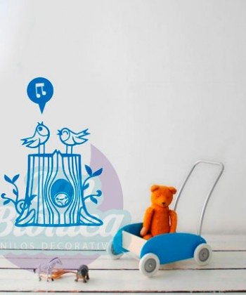 Pájaros cantando, tronco de la selva, animales, niño bebe, niña, infantil, Adhesivo Vinilo decorativo, fotomurales y empavonados