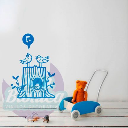 infantil14 Pájaros cantando, tronco de la selva, animales, niño bebe, niña, infantil, Adhesivo Vinilo decorativo, fotomurales y empavonados