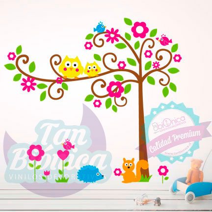 infantil19 Árbol infantil con animales adhesivo vinilo decorativo para niños o niñas, bebés