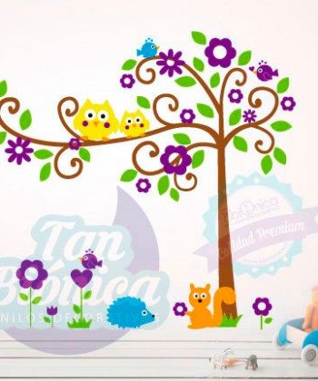 Árbol infantil con animales adhesivo vinilo decorativo para niños o niñas, bebés