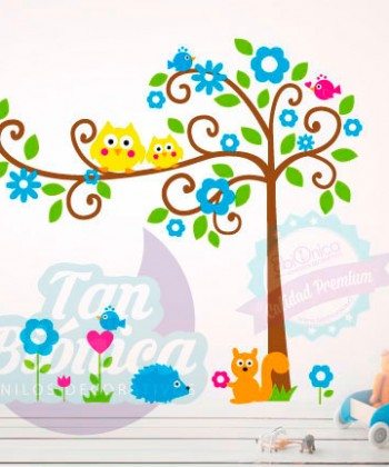 Árbol infantil con animales adhesivo vinilo decorativo para niños o niñas, bebés