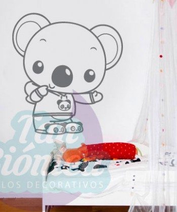 Koala con pantuflas de oso panda, infantil, niño, niña, bebé, adhesivo vinilo decorativo