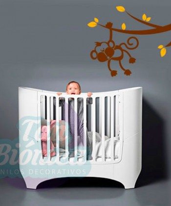 Mono colgando de rama, infantil, selva, niño niña bebé, Vinilo Adhesivo Decorativo, Sticker empavonado, fotomurales