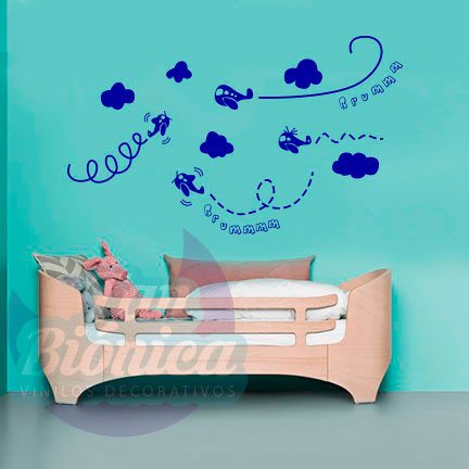 infantil40 Aviones volando, Adhesivo Decorativo vinilo para niño y niña, infantil para las paredes, decoración.
