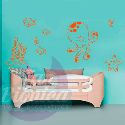 infantil53 Fondo marino, pulpo adhesivos decorativos infantiles para niños niñas sticker empavonados y fotomurales