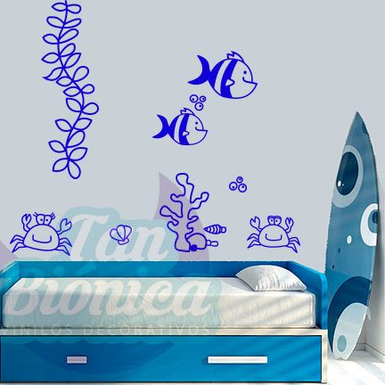 infantil54 Fondo marino, pulpo adhesivos decorativos infantiles para niños niñas sticker empavonados y fotomurales